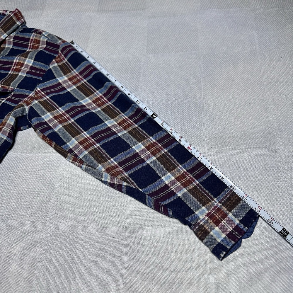 Vintage 70s 80s Sears Flannel Shirt Mens Medium Navy Plaid Acrylic‎ Dual Pocket - Picture 13 of 13